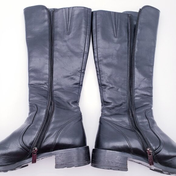 PAUL GREEN Tall Boots Knee-High Riding Black Leather Buckled Size 7 Block Heel - Picture 8 of 10